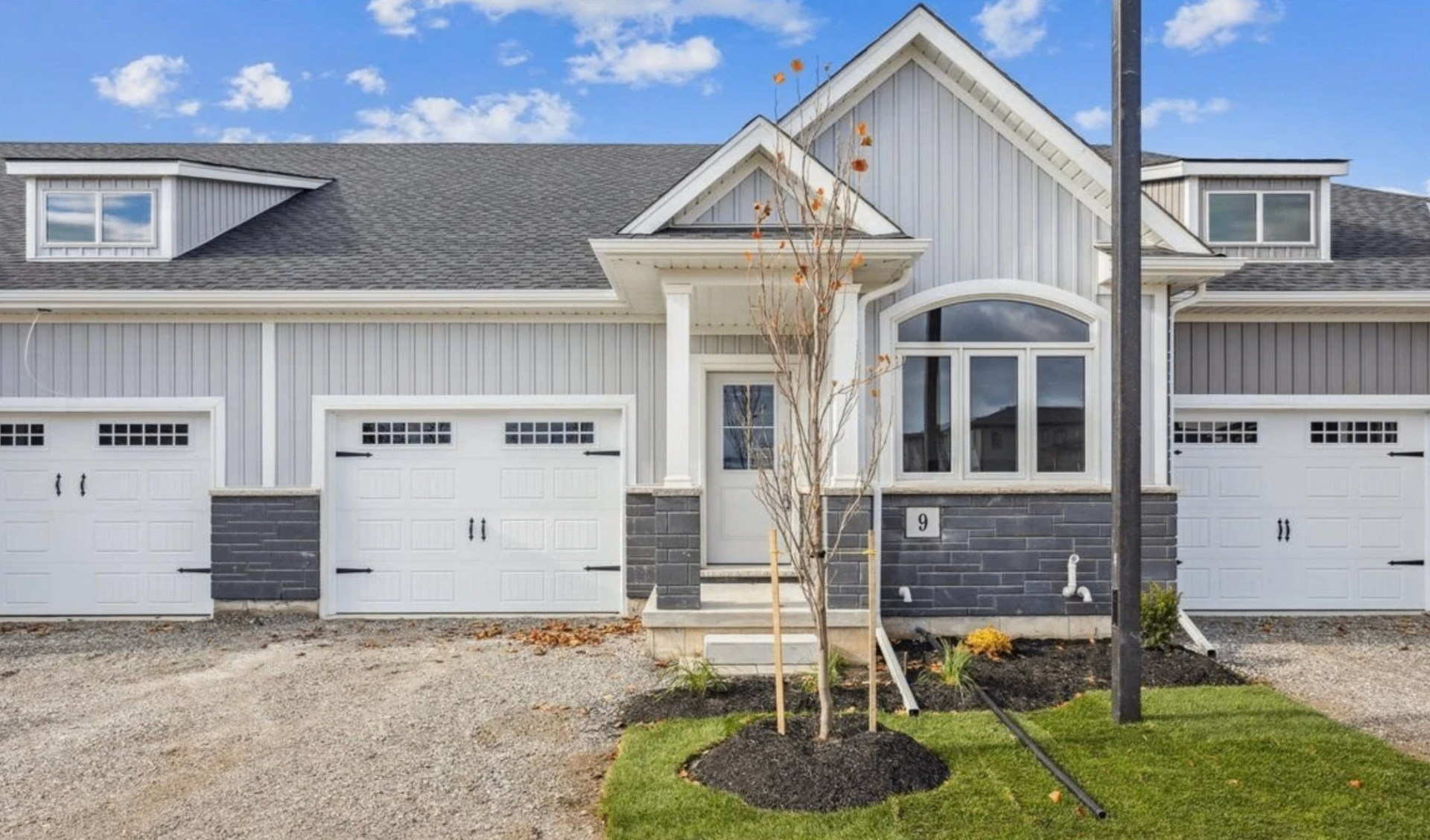 Hansler Village bungalow townhome exterior at 9 Wiley Trail, Welland
